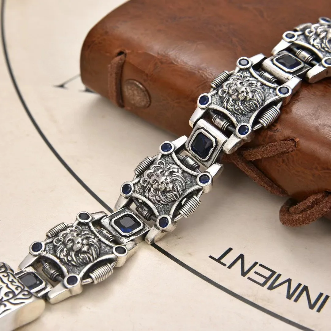 S925 Sterling Silber Löwenarmband für Herren