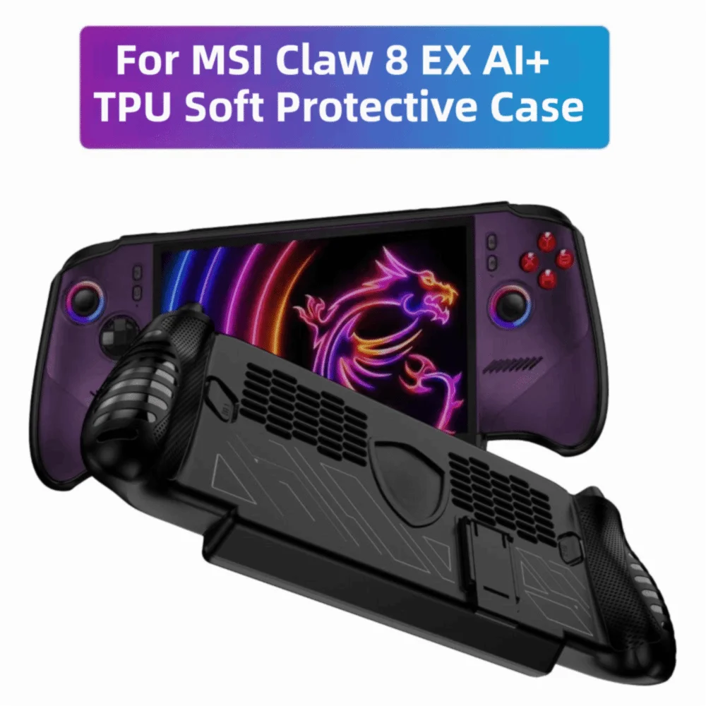 Custodia per console da gioco portatile in TPU con cavalletto, cover protettiva antiurto, guscio ergonomico antiscivolo per MSI Claw 8 EX AI+ - Image 3