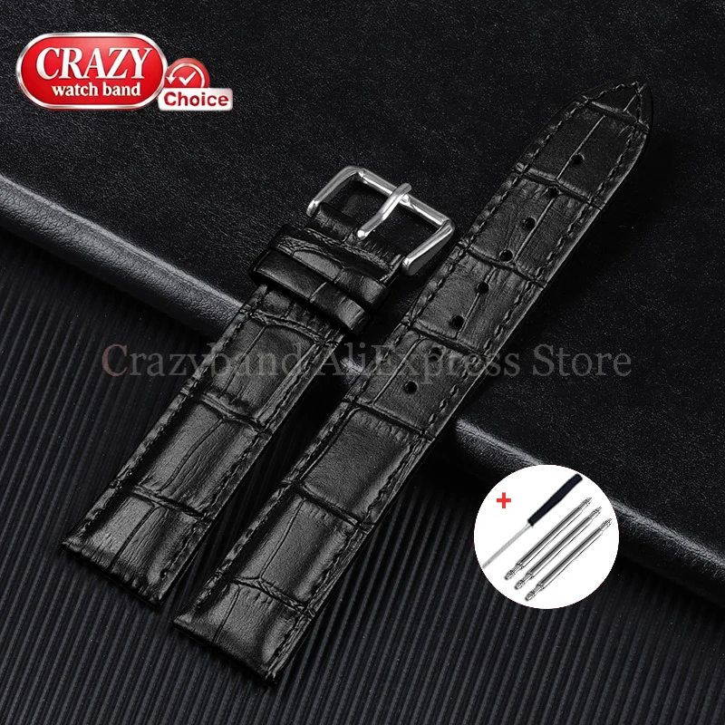 Elegant Leather Watch Band with Detailed Stitching - Premium Business Strap