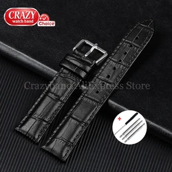 Elegant Leather Watch Band with Detailed Stitching - Premium Business Strap - 17mm (Black)