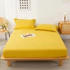 Yellow Fitted Sheet 3pcs Protective Mattress Cover Non-Slip Bedspreads Solid Bed Fitted Sheets with 2 Pillowcases Bedroom Decor 1