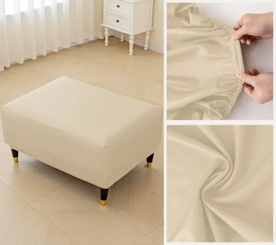 Elastic PU Waterproof Stretch Ottoman Cover Rectangle Folding Storage Stool Furniture Protector Soft Slipcover for Living Room