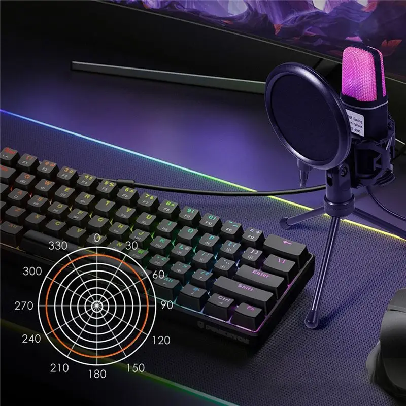 DT59 SF666R USB 마이크 RGB 콘덴서 마이크 게임용 마이크, 팟캐스트 녹음 스튜디오 스트리밍 노트북 데스크탑 PC용
