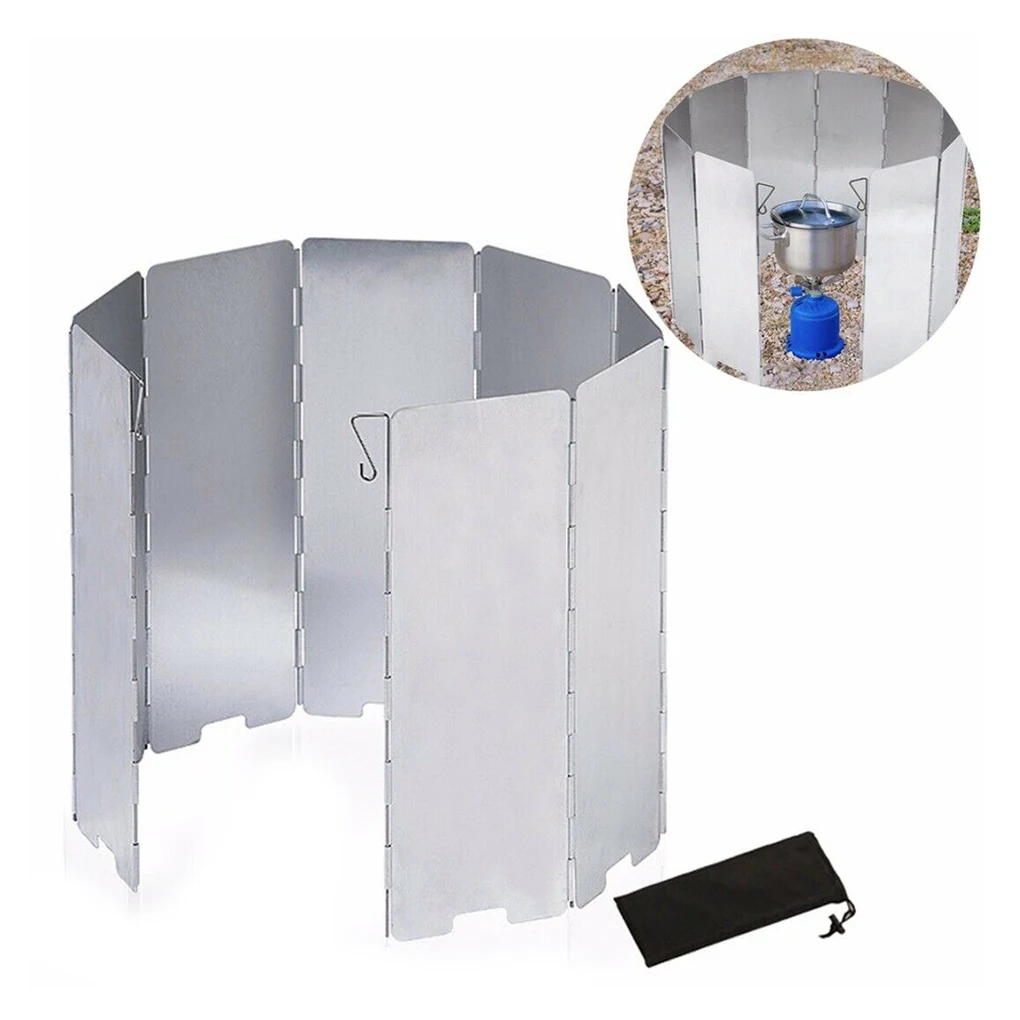 Gas Stove Wind Shield Small Outdoor Picnic Camping Burner Aluminum Alloy 9 Plates Windproof Screen Cooker Guard Cover
