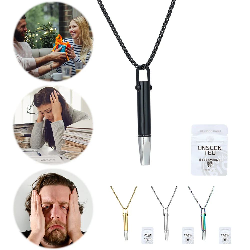 Breathing Necklace with Filter Cotton Titanium Steel Pendant Wear Resist Mindfulness Necklace for Smoking Cessation Tool