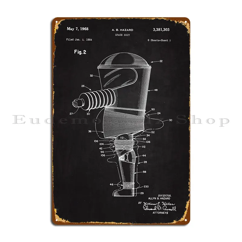 

1968 Space Suit Patent Art Metal Sign Club Kitchen Living Room Printed Wall Mural Tin Sign Poster