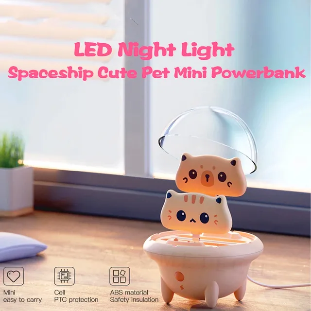 New gift 2 800mAh Portable Mini Power Bank Cute Cat Portable Powerbank with LED Night Light