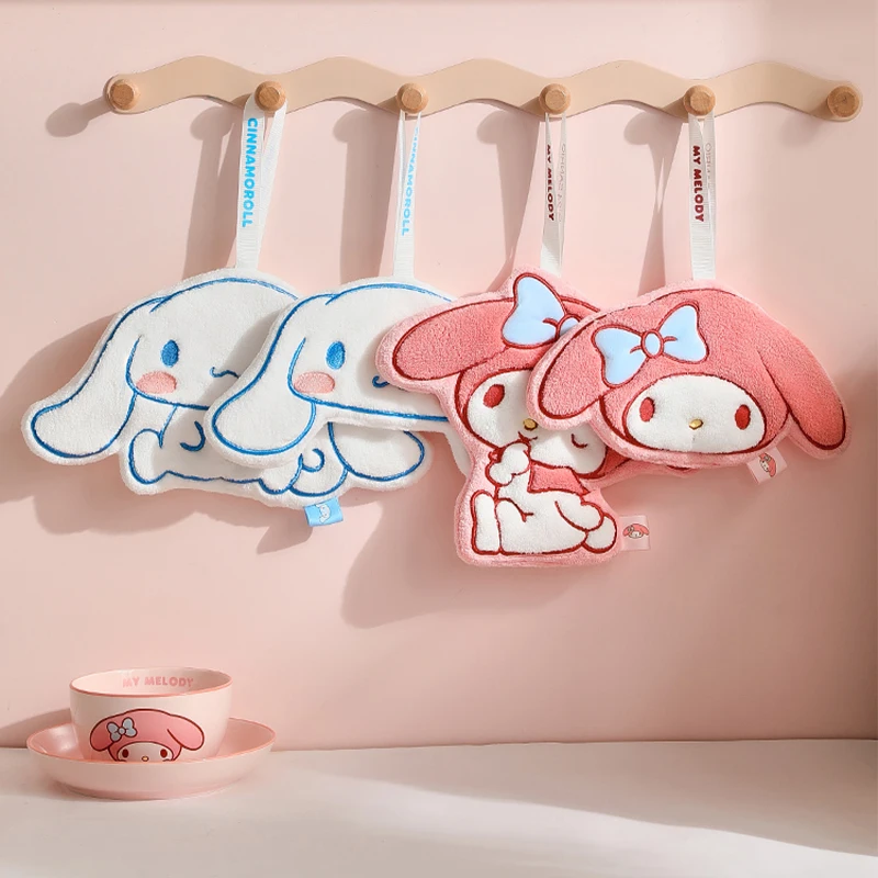 

Sanrio Kawaii My Melody Hand Towel Cinnamoroll Cartoon Home Children Bathroom Kitchen Hanging Absorbent Quick Drying Hand Towel