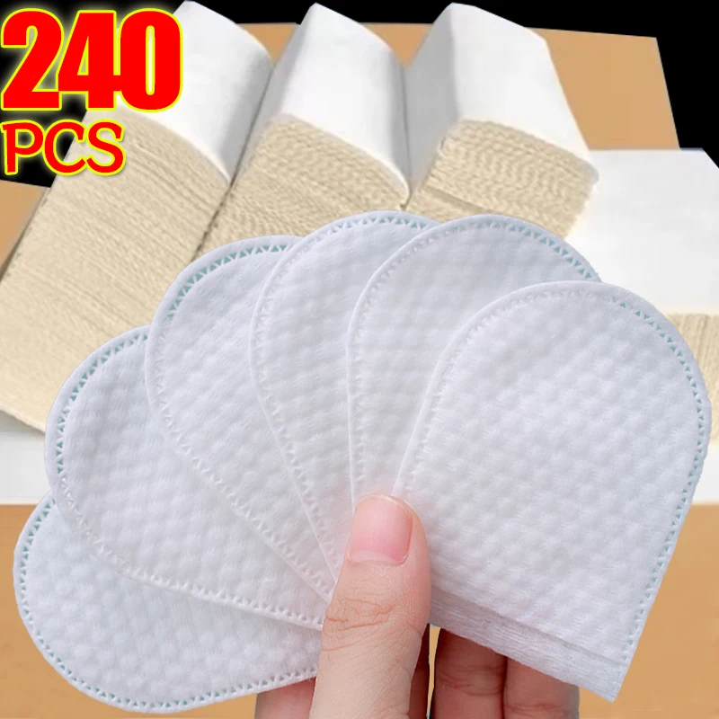 240PCS Disposable Makeup Remover Cotton Pad Soft Non-woven Fabric Cleansing Paper Wipe Cosmetic Pad U-Shaped Makeup Cotton Wipes 2