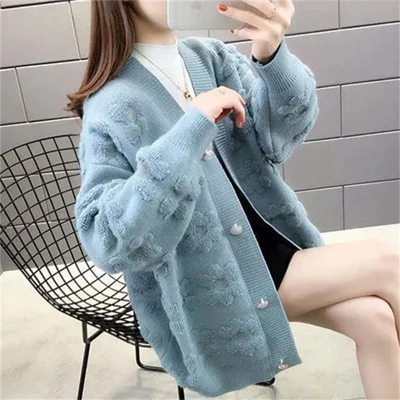 

Online Celebrity Design Sense Niche Ladies Cardigan Sweater 2023 New Autumn Korean Version Of Loose Lazy Wind Coat Women Fashion