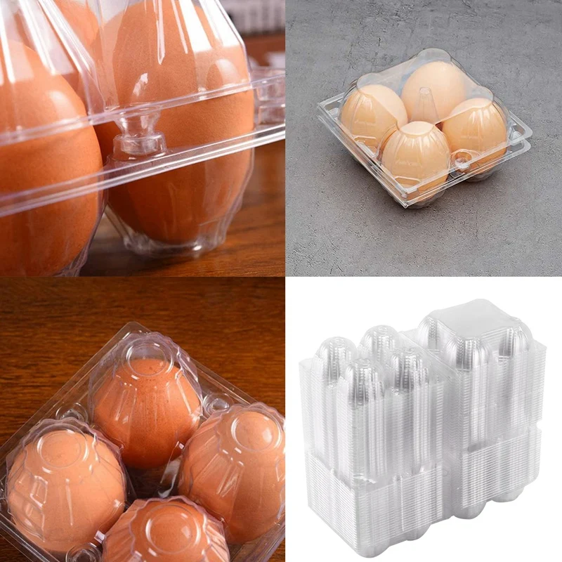 50Pcs Plastic Egg Cartons Bulk Clear Chicken Egg Tray Holder for Family Pasture Chicken Farm Business Market- 4 Grids 5