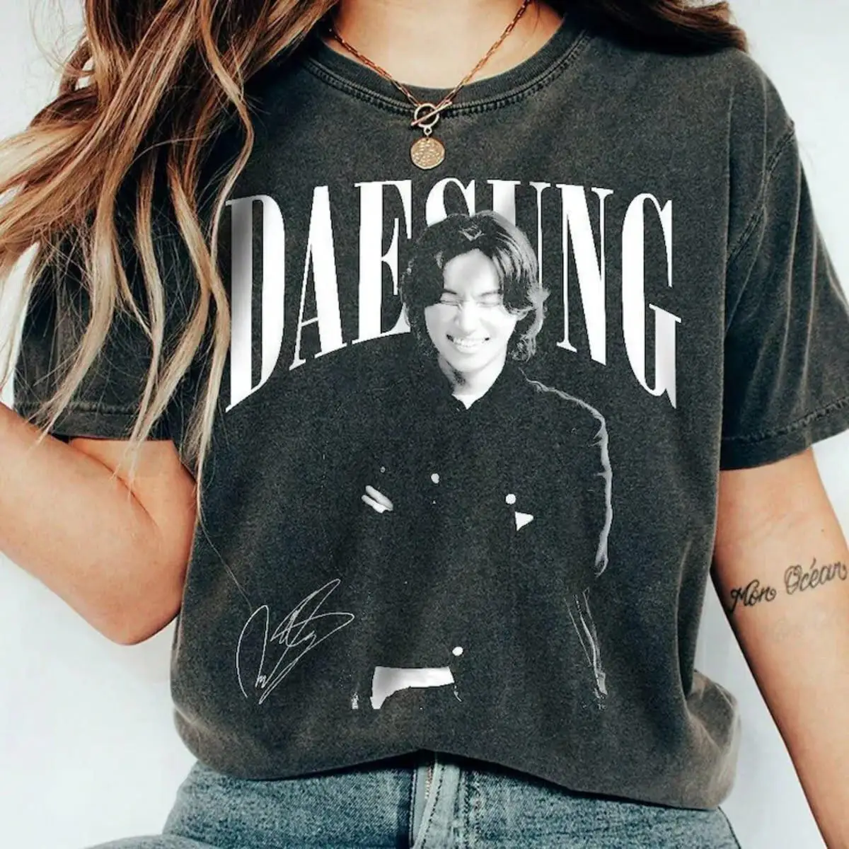 Daesung Shirt Kpop Konzert-Shirt Retro Koreanisches Musik-T-Shirt Bequemer Farbstil Shirt Retro Trend Bequem Atmungsaktiv