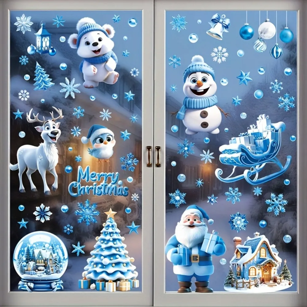 Christmas Festive Window Clings 9 Sheets/110pcs Merry Christmas Stickers for Glass Windows-Snowflake, Reindeer, Santa