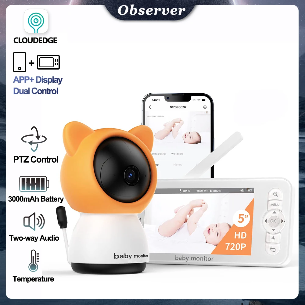 Wireless Baby Monitor Video Baby Monitor 5" 3MP Baby Monitor Babyphone Wireles Security PTZ Video Camera HD Night Vision Bebe Nanny VOX Lullabies Temperature Humidity