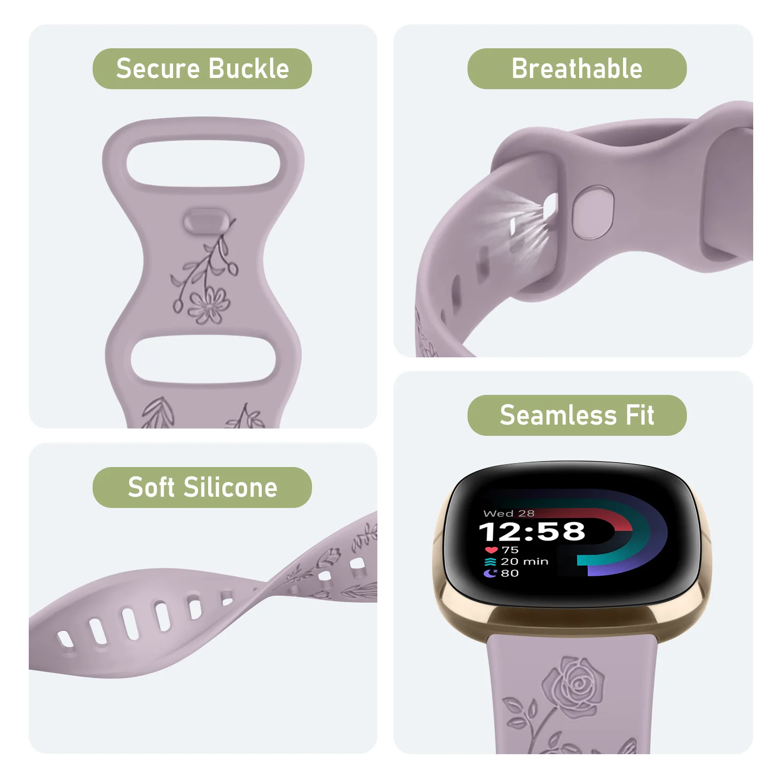 Floral Engraved Soft Silicone Watch Band Accessory