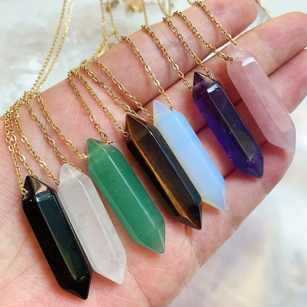 Minimalist Stainless Steel Chain Bullet Charm Opal Natural Stone