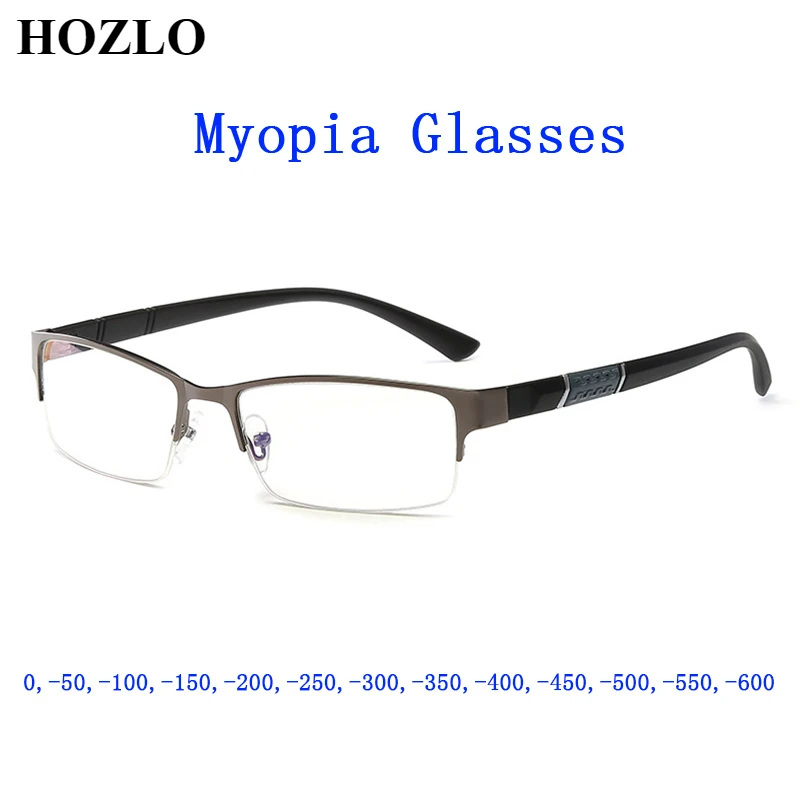 

Finished Men Business Myopia Glasses Male Casual Metal Semi Rim Anti Blue Transparent Glasses Shortsighted Spectacles -0.5~-6.0