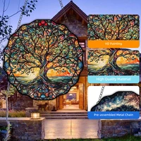 5.9inch Tree of Life Wall Art Decor Sun Hanging Sign Round Indoor Outdoor Window Acrylic Welcome Plate Pendant Decoration 4