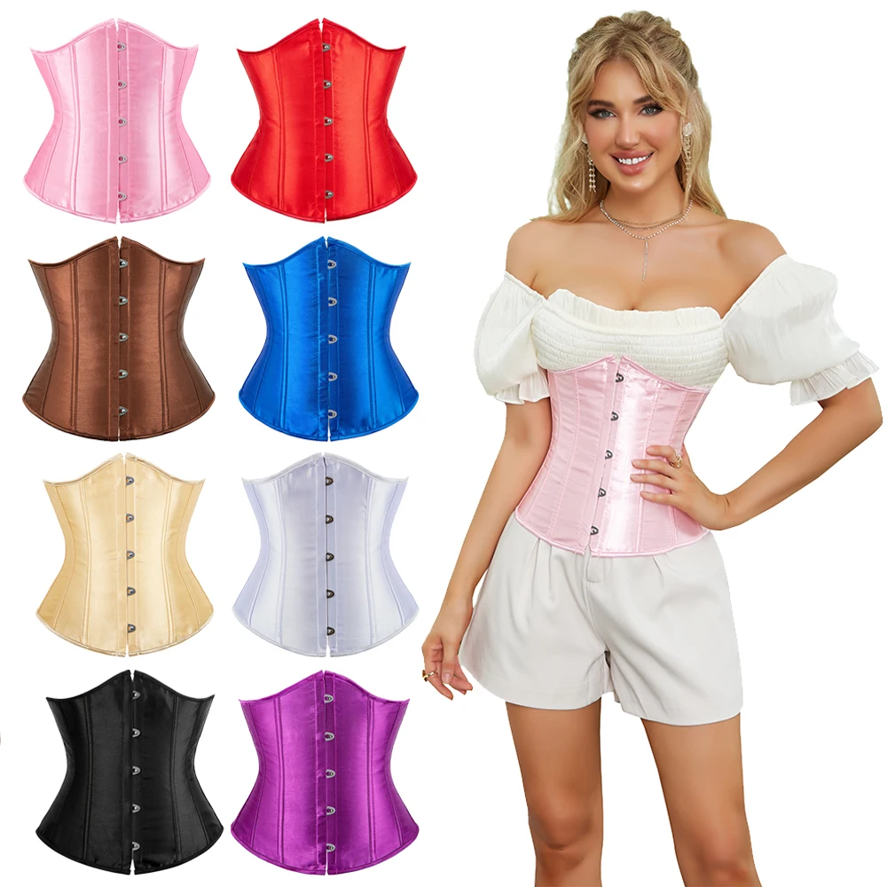 

Metal Busk Clips Underbust Waist Corset Slimming Cinchers Lacing Bondage Satin Corsets