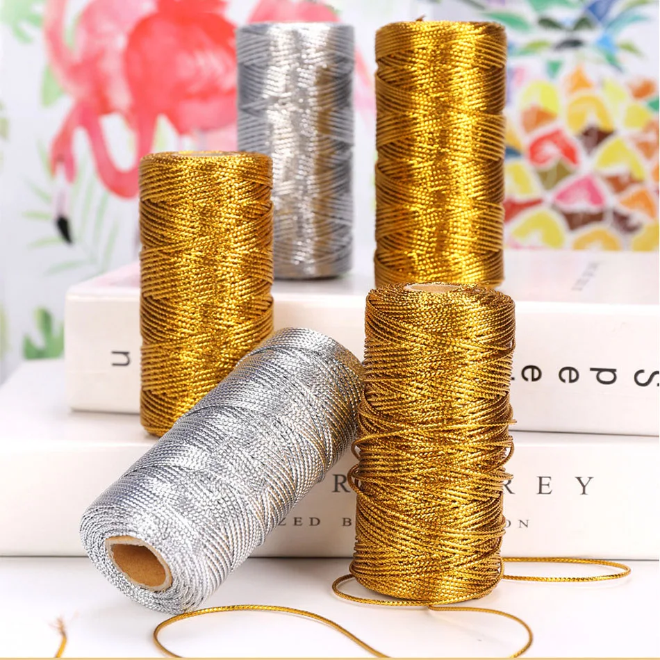 100M Gold Silver Macrame Cord Rope String Twine Ribbon Bows Crafts DIY Gift Wrap Sewing Twisted Thread Home Textile Decor 1.5mm macrame cord