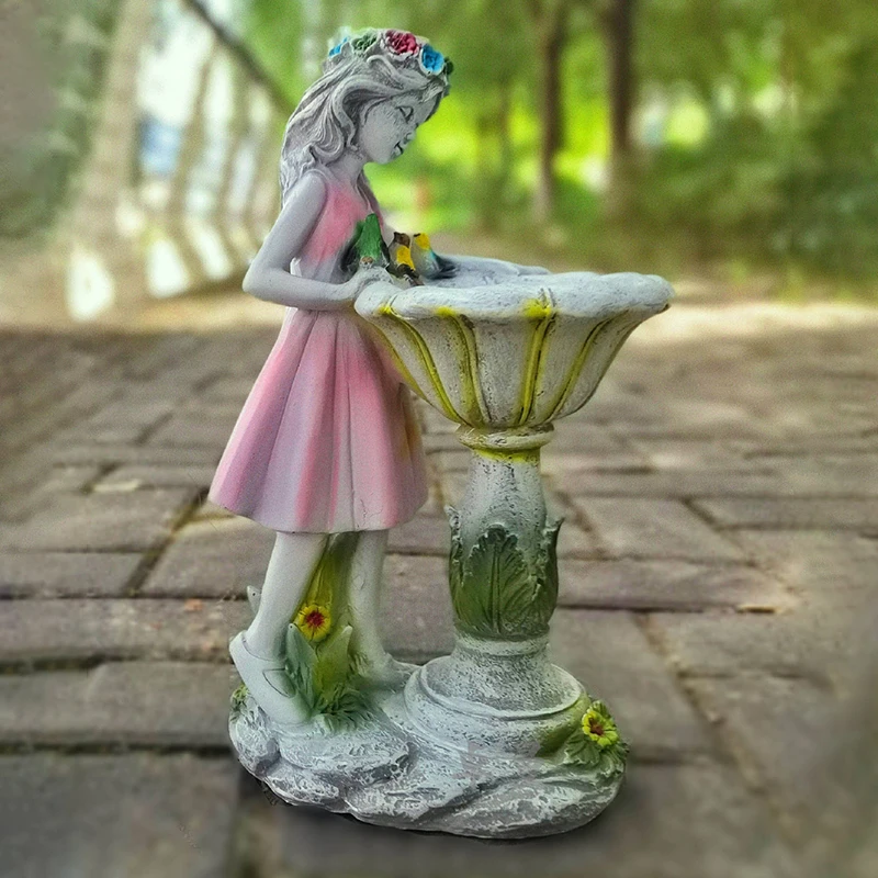 

Fairy Garden Statue Resin Angel Figurine Solar Light Outdoor Floral Fairy Lamp Lantern Water Feature Effect Garden Decoration