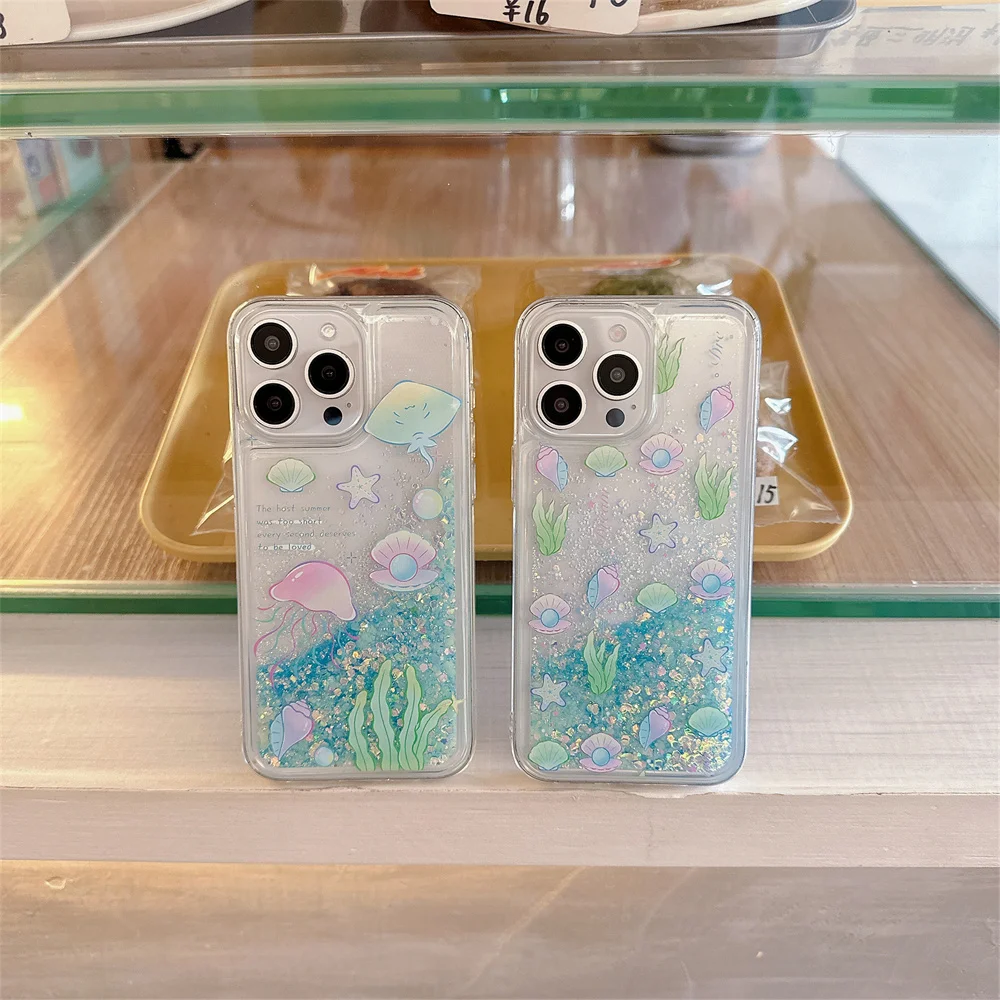 Glow In The Dark Jellyfish Conch Patterned Glitter Bling Soft Case