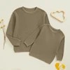 Autumn Winter Fashion Mommy and Me Matching Sweaters Solid Color Ribbed Long Sleeve Round Neck Chunky Knit Tops 3