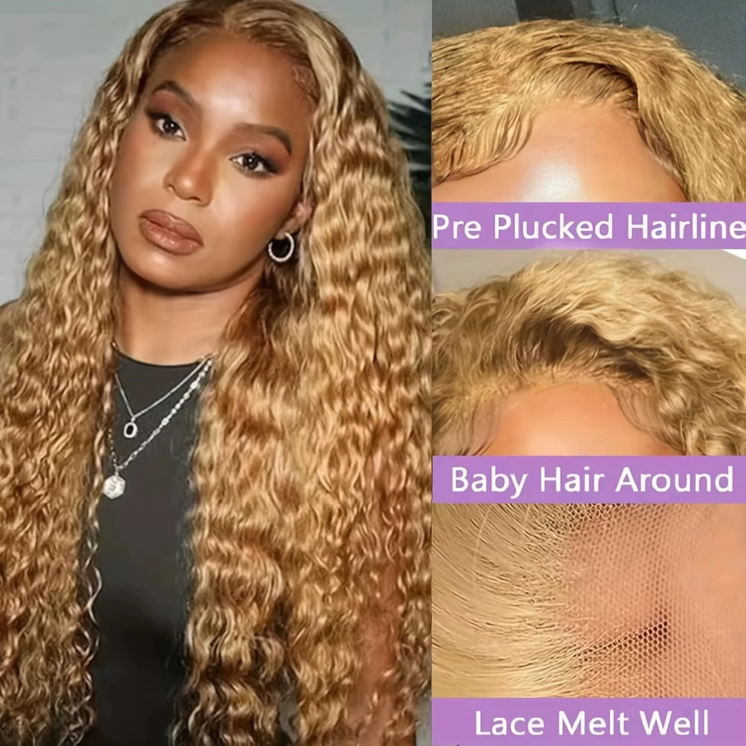 #27 Honey Blonde Lace Front Wig 30 Inch Deep Wave Frontal Wig Curly Human Hair Wig 13x4 13x6 Colored Human Hair Wigs 200 Density