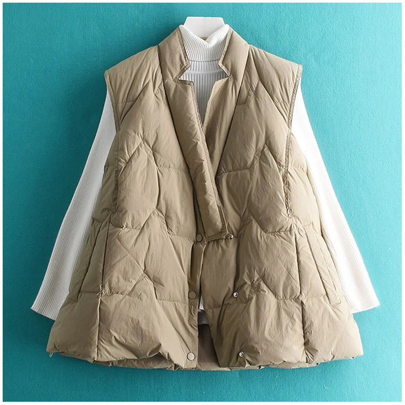 

Winter Light Thin White Duck Down Vest Coat Women V Neck Oversize Down Waistcoat Jacket Parkas Female Warm Short Sleeveless Tank