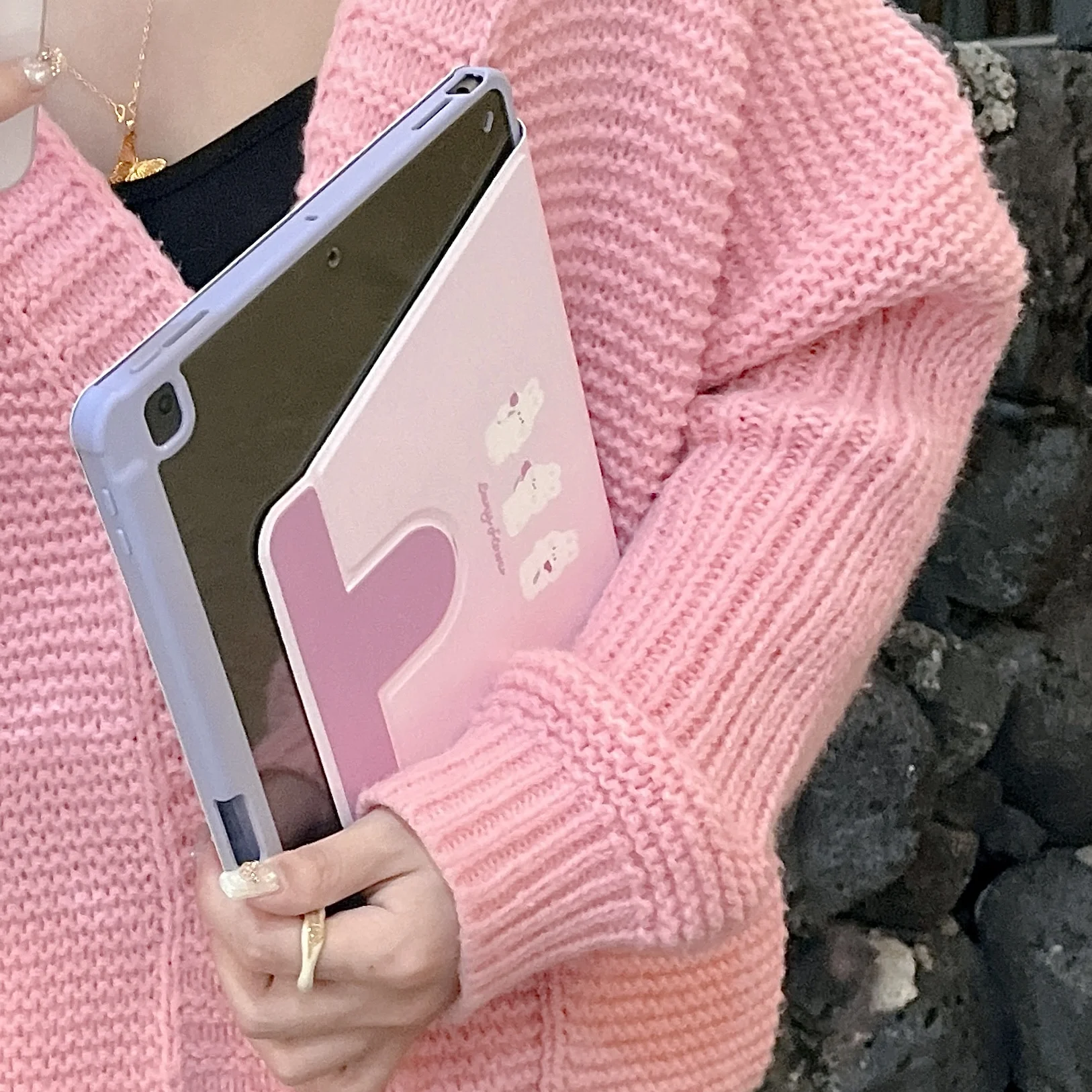 Rotação Case Coelho dos Desenhos Animados para o Ipad 10.2 7th 8th 9th 9.7 6th 11 12.9 Mini ar 5th Capa com Slot Lápis Titular 360 - Imagem 3
