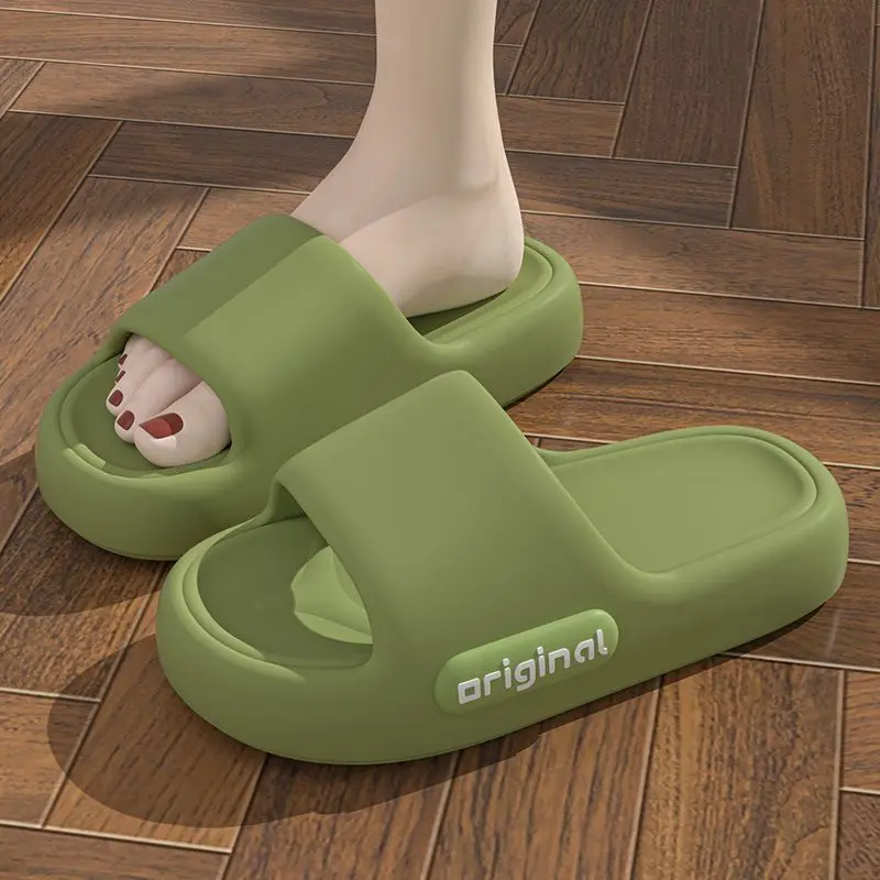 Beach slippers with lettering for men and women, thick-soled, non-slip flip-flops in solid colour for indoor and bathing, summer 2