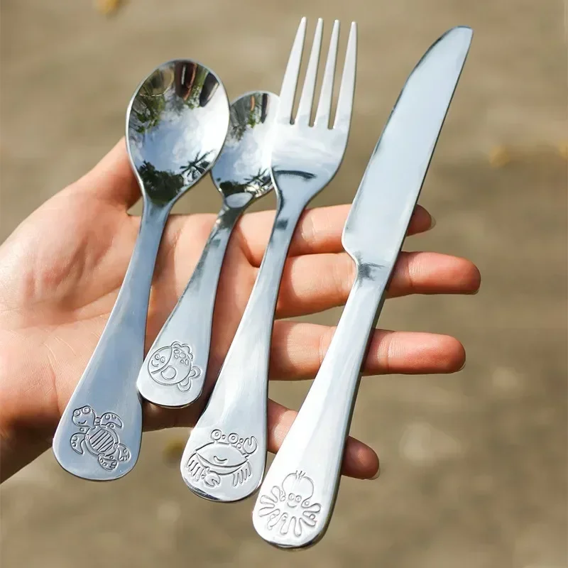 Stainless Steel Children Cutlery Set Animal Cartoon Kids Tableware