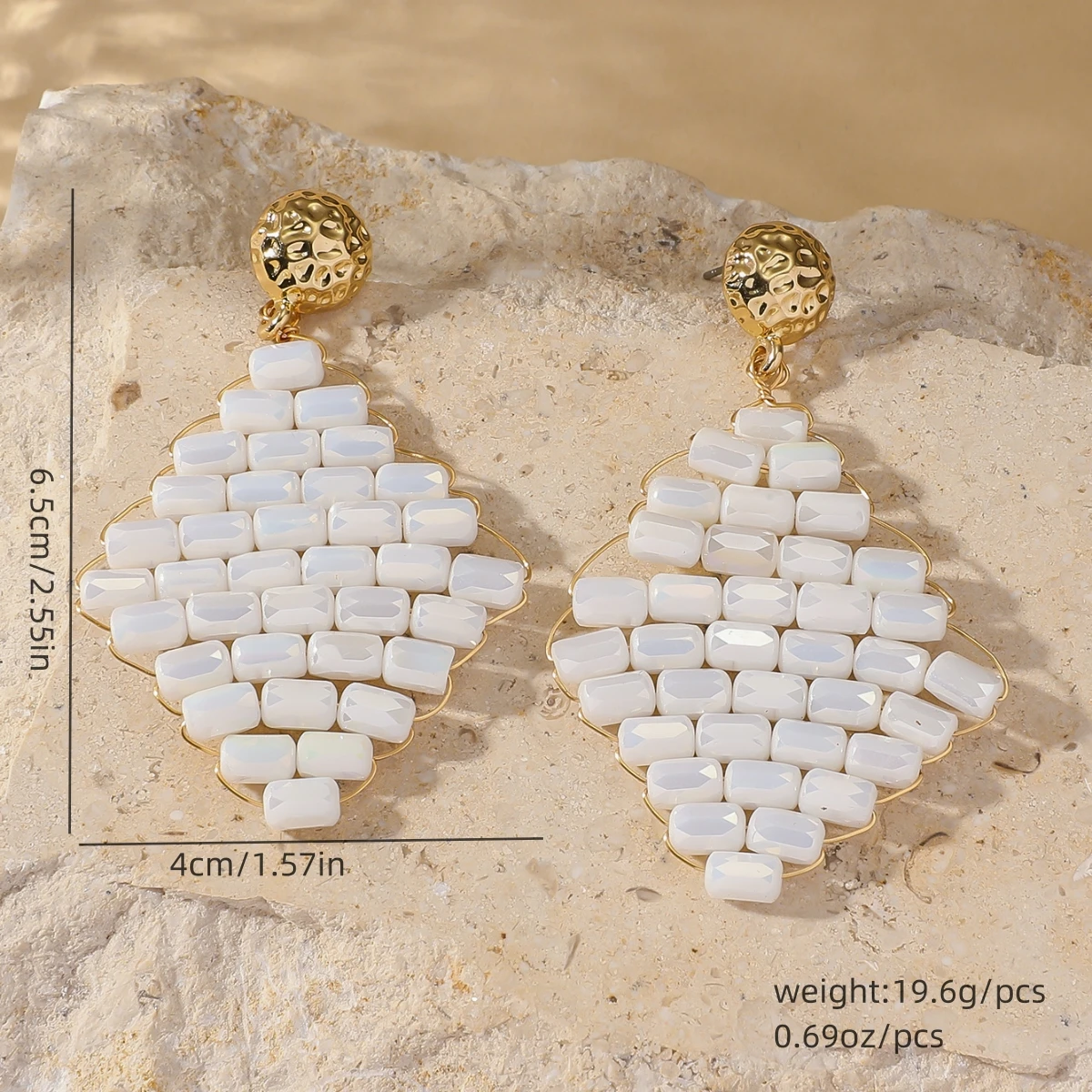 Boho Elegant Geometric Crystal Beads Earrings for Women Ladies Handmade Trendy Metal Drop Earrings Summer Party Jewelry Gifts