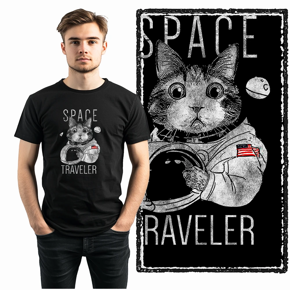 Coolmind DB 100 % Baumwolle, cooles, exklusives Grafik-T-Shirt mit Katzendruck für Männer, cooles, großes Katzen-T-Shirt, Herren-Neuheits-T-Shirt – Detail 4