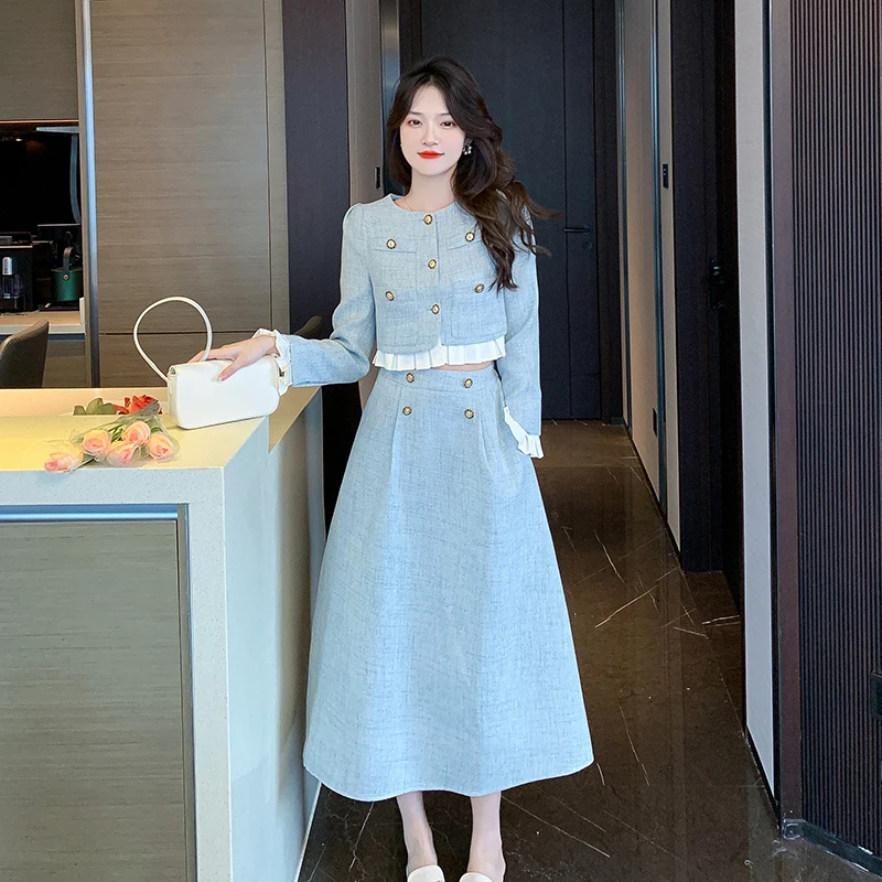 

2024 Temperament socialite Xiaoxiang style set with high sense French retro skirt two-piece set traf official store Womens dress