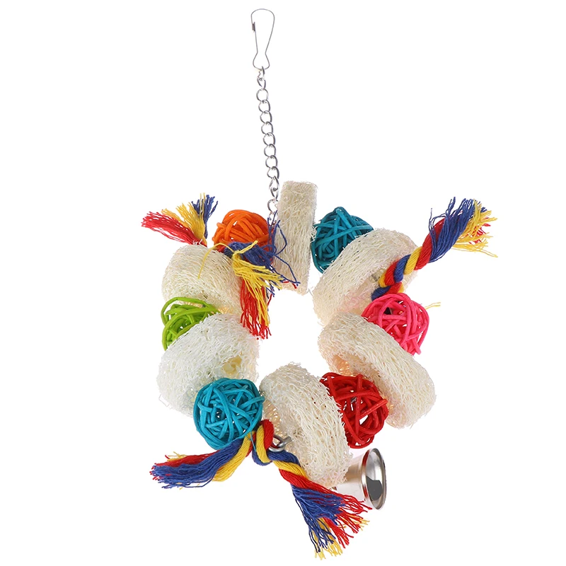 Parrot Toys Wood Birds Standing Chewing Rack Toys Bead Ball Heart Star Shape Parrot Toy Bird Accessories Supplies