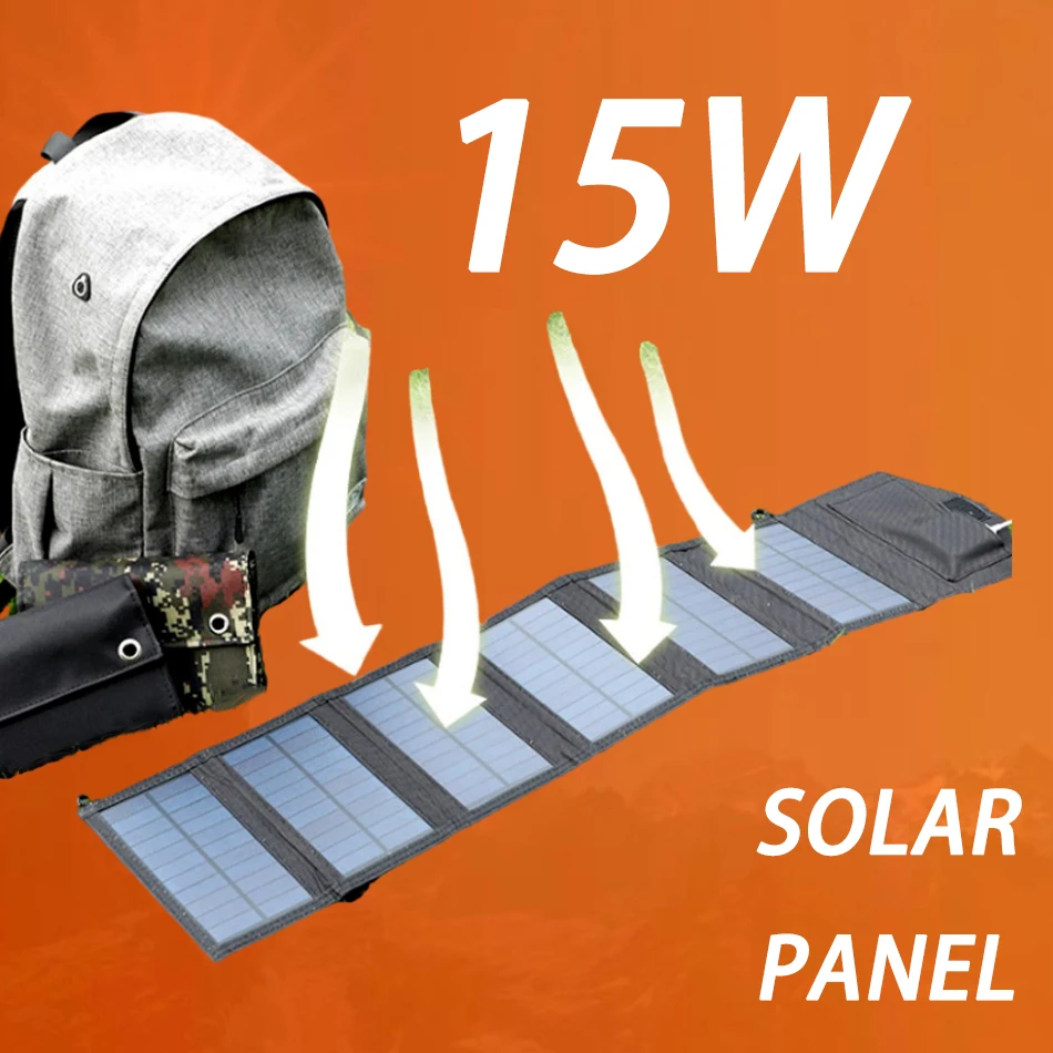 

15W Solar Panel Folding Outdoor 30W 5V USB Phone Emergency Charging Camping Travel Portable Solar Panel Folding Kit Charging Bag