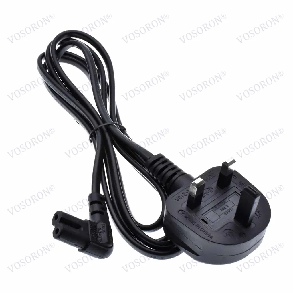UK British 3-Prong to Figure 8 C7 Right Angled AC Power Cord Cable Lead