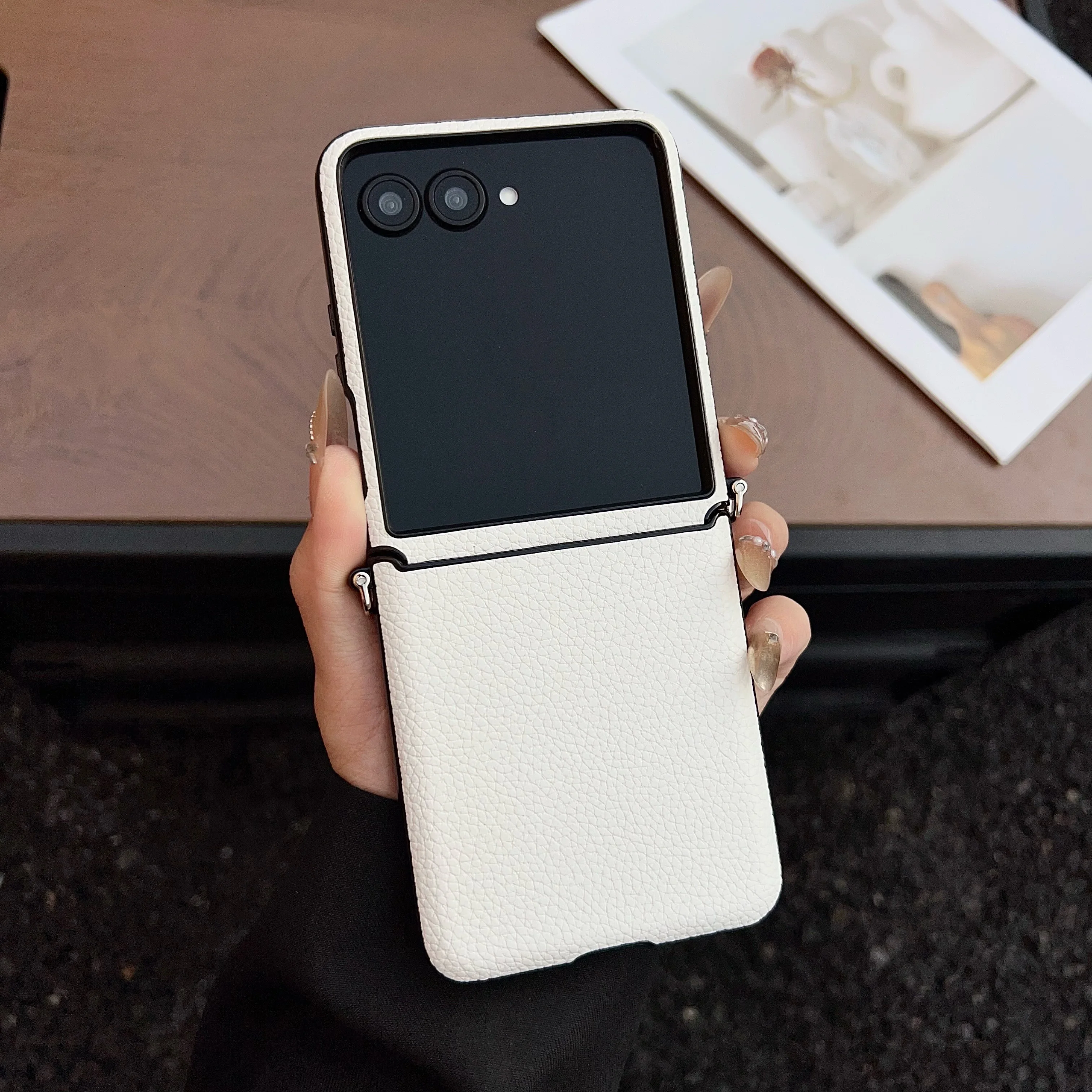 Elegant Litchi Grain PU Leather Shockproof Couple Case - Luxury Business Design