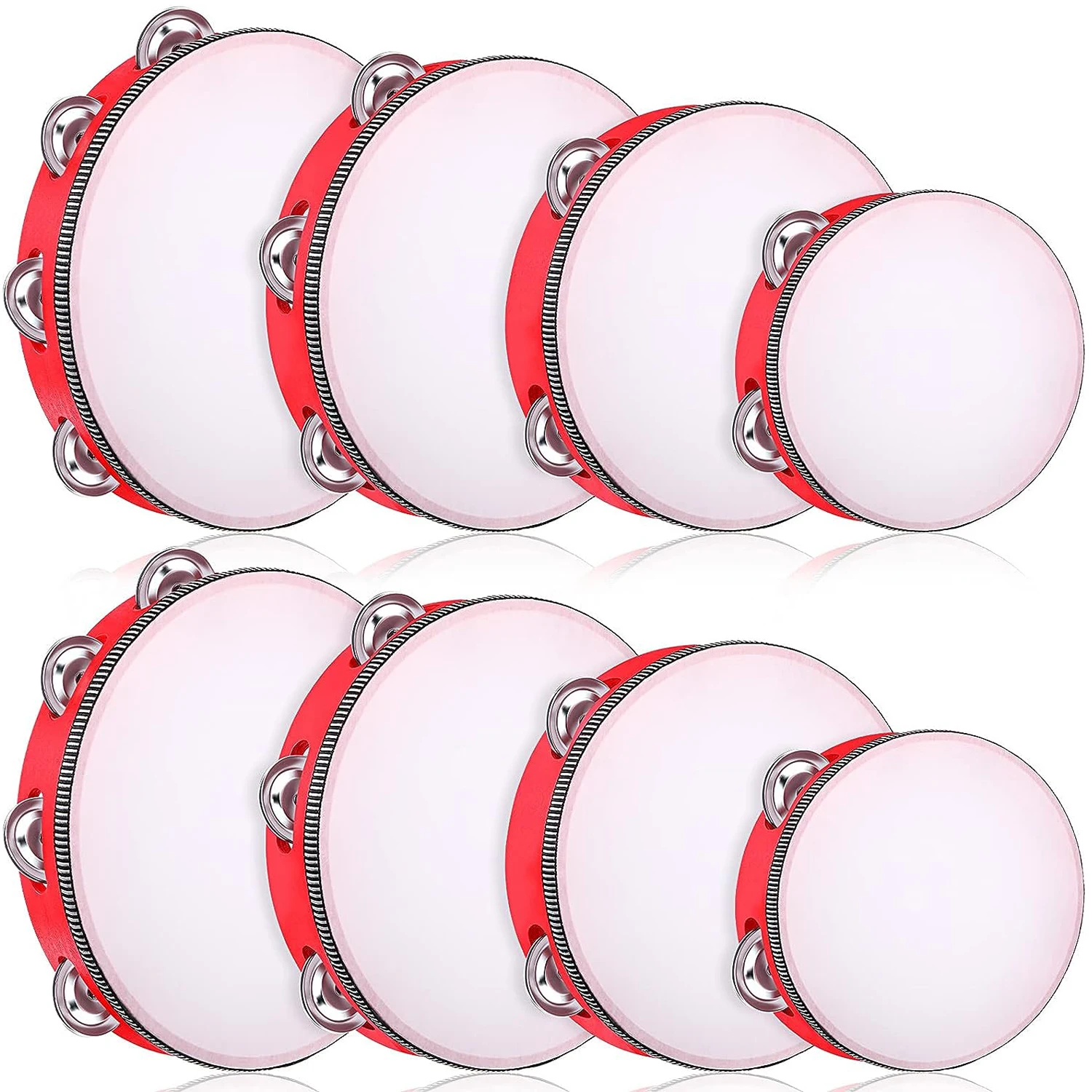Description Picture 2 of item1Pc Wooden Tambourine 4/6/8/10-Inch Red Rim with Metal Jingles Musical Educational Percussion Instrument for Concert Church Pa