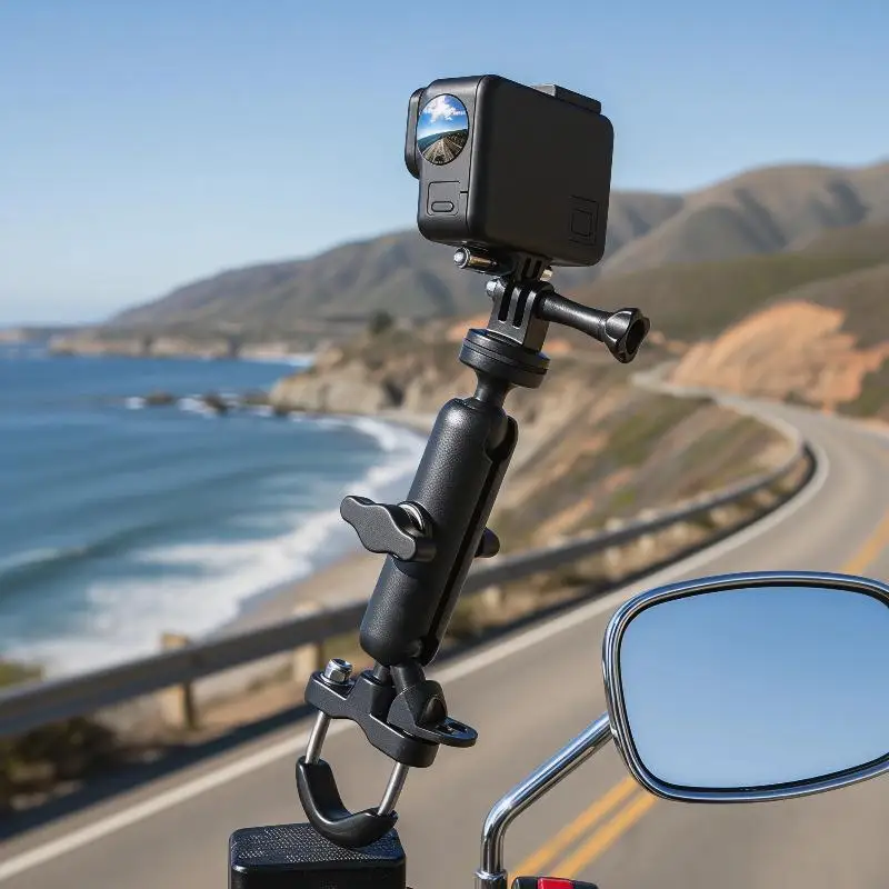 Supporto in metallo per fotocamera da moto/bicicletta, montaggio su manubrio/specchietto, per accessori action camera - immagine 5