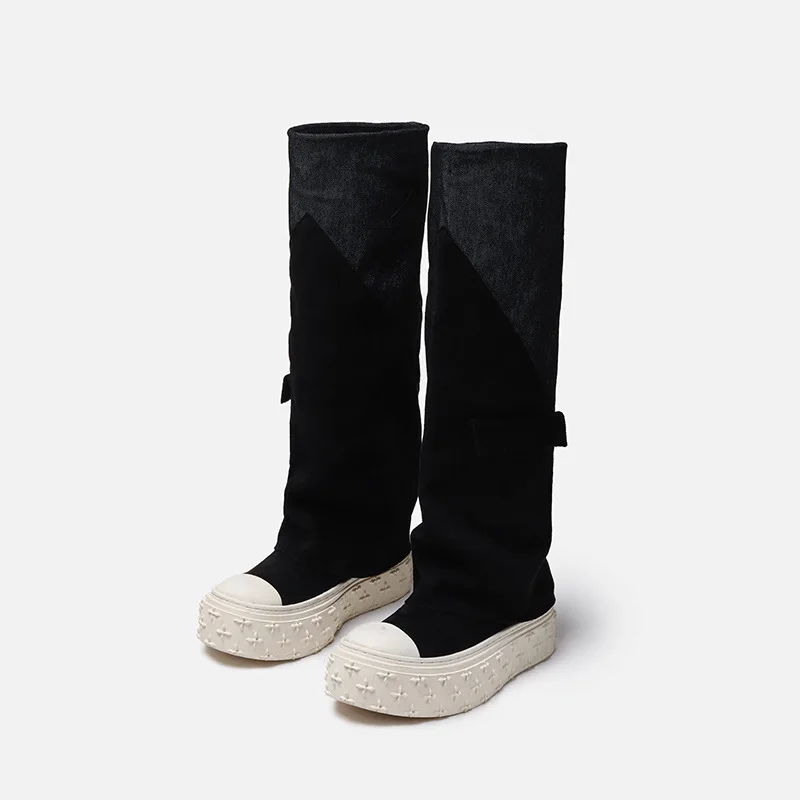 

Brand Design Splicing Pants&knee Boots Casual Black Thick-Soled Pants Boots Thick-Soled Height-Increasing Casual Women's Boots