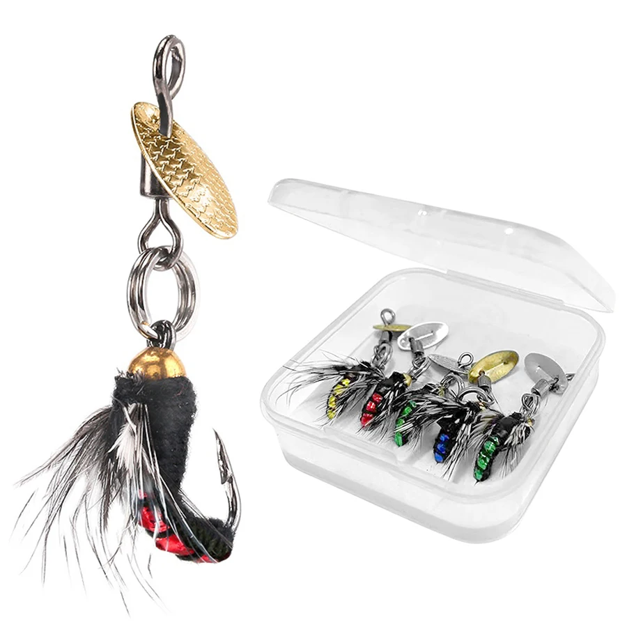 

5Pcs Handmade Fly Fishing Gear with Dry/Wet Flies, Streamers, Fly Assortment Trout Bass Fishing with Fly Box