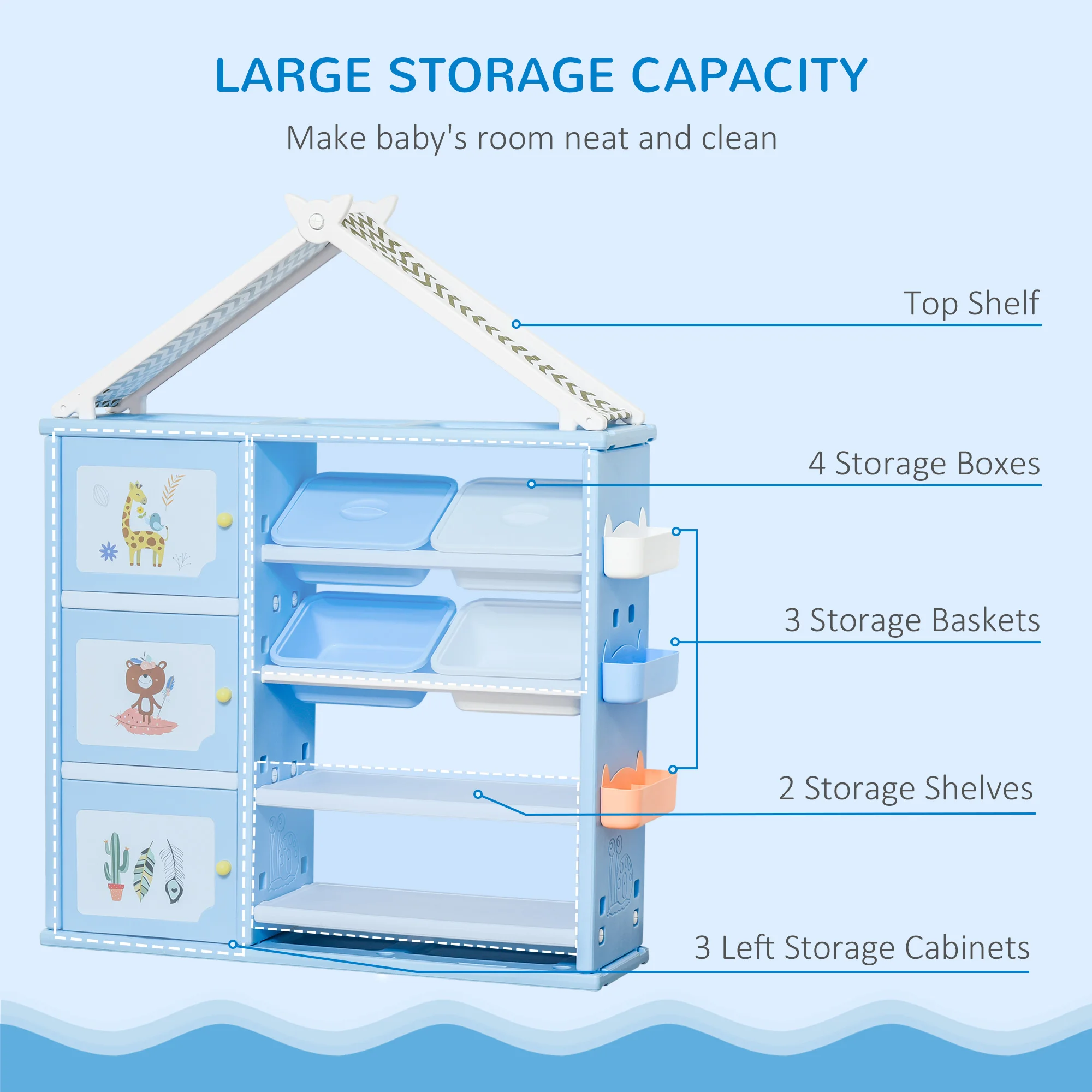 Kids Storage Organizer Shelf with Bins and Cabinets