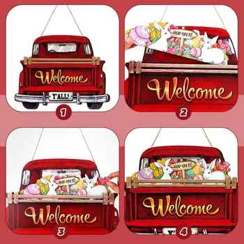 Interchangeable Welcome Sign Truck Decor Hanging Sign with 12 Holiday Icons Farmhouse Seasonal Welcome Signs Rustic Decor Gifts 2