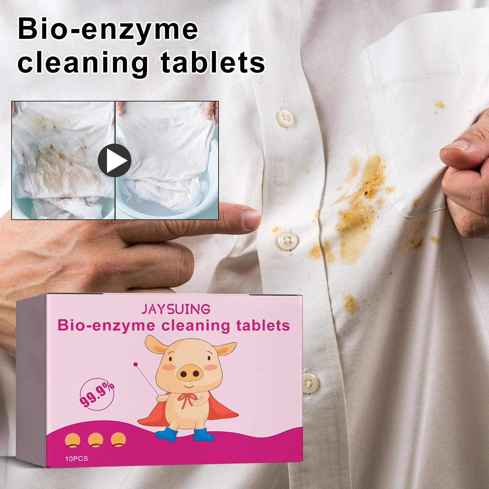 Enzyme Tablet for Clothes Shoe Clothing Pillowcase Enzyme Cleaning Remove Yellowing Brighten Color Explosive Salt Washing Agent