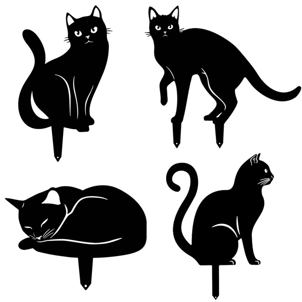 IronArtCatMetalStatuesOutdoorsMetalGroundInsertedPileBlackGardenOrnamentsOutdoor