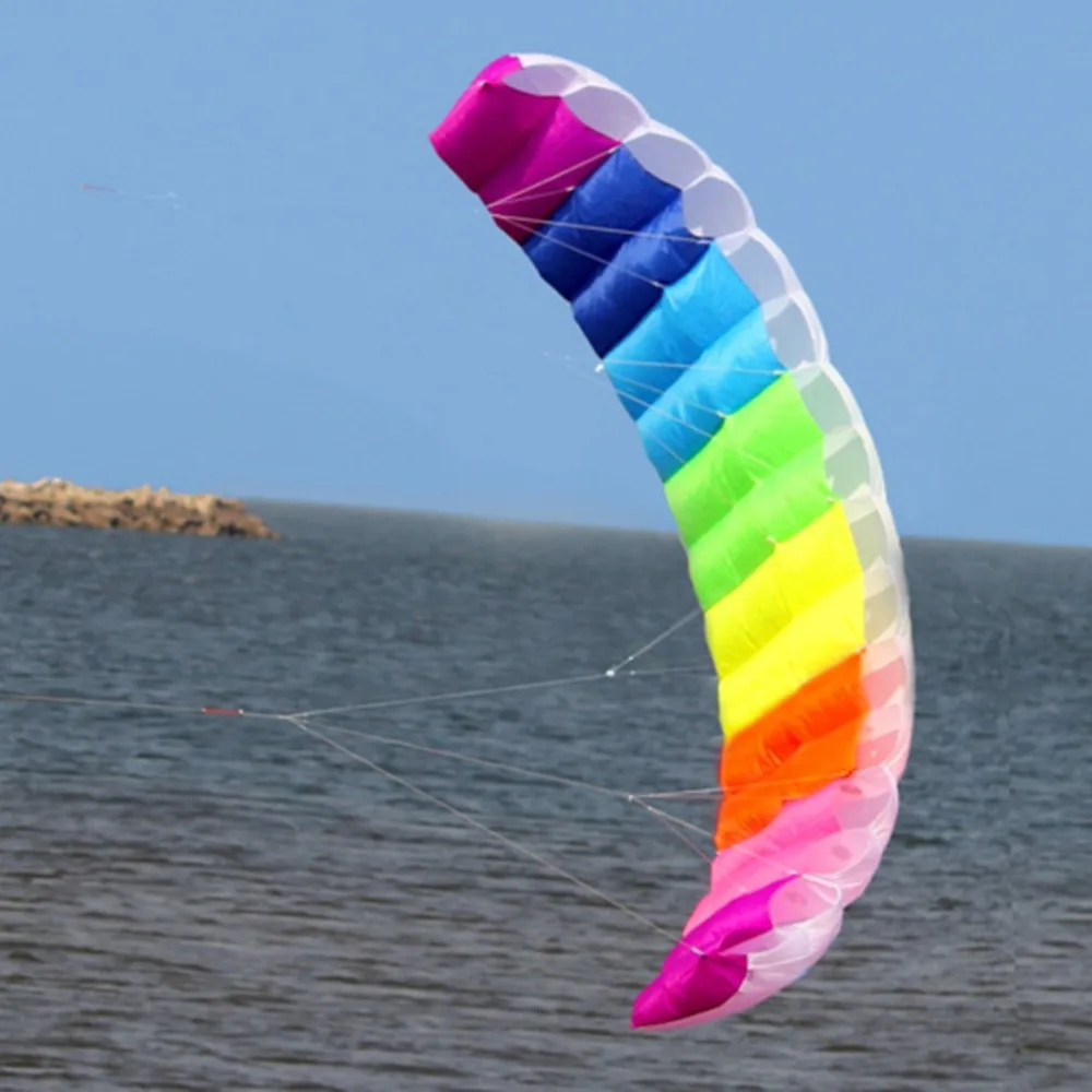 1.4/2/2.7m Rainbow Dual Line Kitesurfing Stunt Parachute Soft Parafoil Surfing Kite Sport Kite Large Outdoor Beach Flying Kite free shipping freilein kites factory quad line stunt kite flying cerf volant cometas infantiles parachute