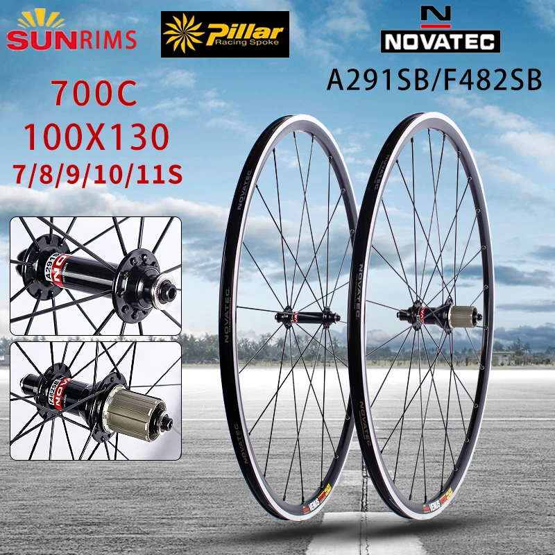 SUNRim Road Bike Wheels 700C Double Layer Alloy Brake Rim Novatec A291/F482 Bicycle Hubs 20 24Hole 4bearings 7/11S Wheelset