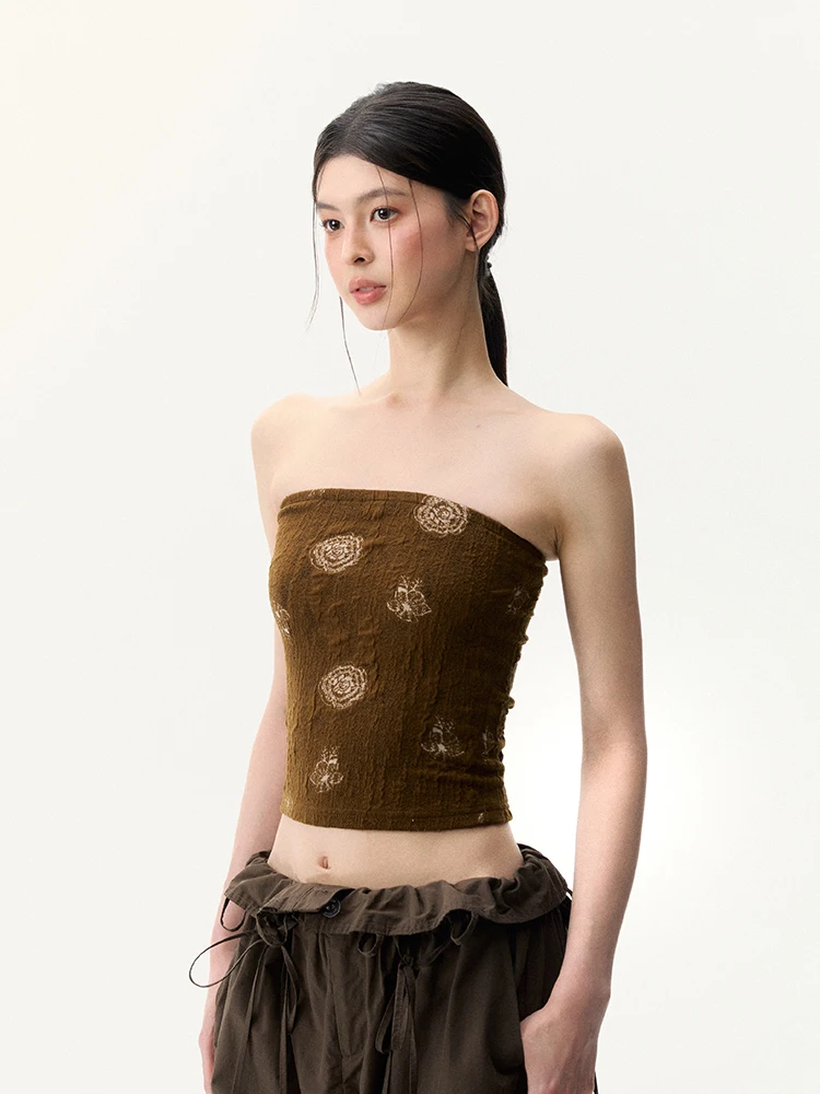 BULENG Summer New Sle Hot Girl Embroidered Svel Tube Top Women's Vest Faionable Commute ort Length  Color